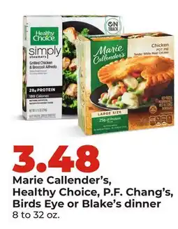 Hy-Vee Marie Callender's, Healthy Choice, P.F. Chang's, Birds Eye or Blake's dinner offer
