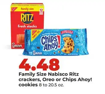 Hy-Vee Family Size Nabisco Ritz crackers, Oreo or Chips Ahoy! cookies offer