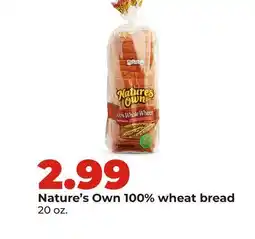 Hy-Vee Nature's Own 100% wheat bread offer