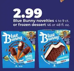 Hy-Vee Blue Bunny novelties 4 to 9 ct. or frozen dessert 46 or 48 fl. oz offer