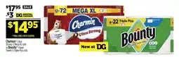 Dollar General Charmin Ultra Strong 12 Mega XL rolls or Bounty Paper Towels 6 Triple Plus rolls offer