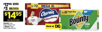 Dollar General Charmin Ultra Strong 12 Mega XL rolls or Bounty Paper Towels 6 Triple Plus rolls offer