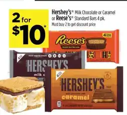 Dollar General Hershey's Milk Chocolate or Caramel or Reese's Standard Bars 4 pk offer