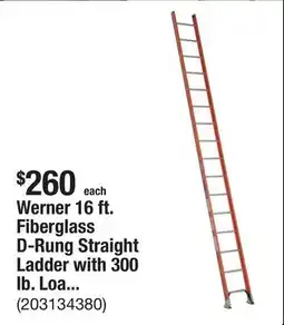 The Home Depot Werner 16 ft. Fiberglass D-Rung Straight Ladder with 300 lb. Load Capacity Type IA Duty Rating offer