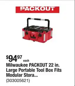 The Home Depot Milwaukee PACKOUT 22 in. Large Portable Tool Box Fits Modular Storage System offer