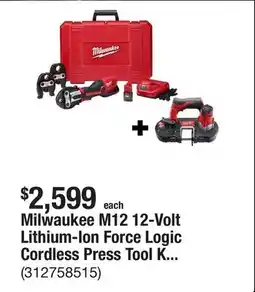 The Home Depot Milwaukee M12 12-Volt Lithium-Ion Force Logic Cordless Press Tool Kit with M12 Bandsaw offer