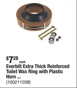 The Home Depot Everbilt Extra Thick Reinforced Toilet Wax Ring with Plastic Horn and Zinc-Plated Toilet Bolts offer