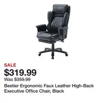 Office Depot Bestier Ergonomic Faux Leather High-Back Executive Office Chair, Black offer