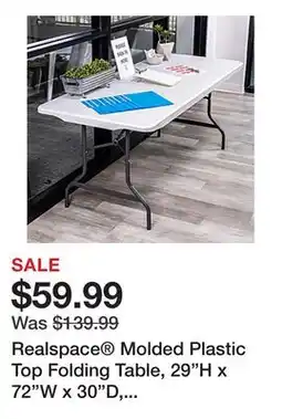 Office Depot Realspace Molded Plastic Top Folding Table, 29H x 72W x 30D, Gray Granite offer