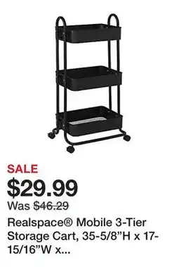 Office Depot Realspace Mobile 3-Tier Storage Cart, 35-5/8H x 17-15/16W x 14-5/16D, Black offer