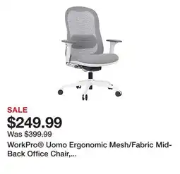 Office Depot WorkPro Uomo Ergonomic Mesh/Fabric Mid-Back Office Chair, White/Gray, BIFMA Compliant offer