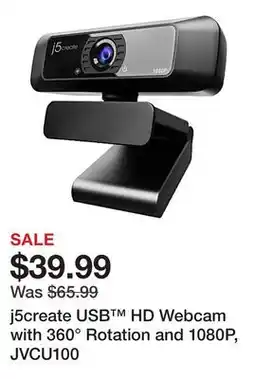 Office Depot j5create USB HD Webcam with 360° Rotation and 1080P, JVCU100 offer
