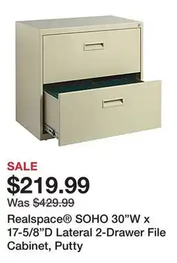 Office Depot Realspace SOHO 30W x 17-5/8D Lateral 2-Drawer File Cabinet, Putty offer