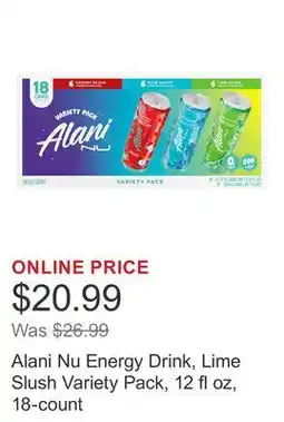 Costco Alani Nu Energy Drink, Lime Slush Variety Pack, 12 fl oz, 18-count offer