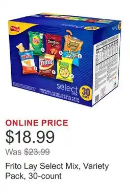 Costco Frito Lay Select Mix, Variety Pack, 30-count offer