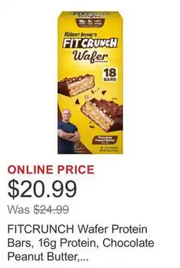 Costco FITCRUNCH Wafer Protein Bars, 16g Protein, Chocolate Peanut Butter, 1.59 oz, 18-count offer
