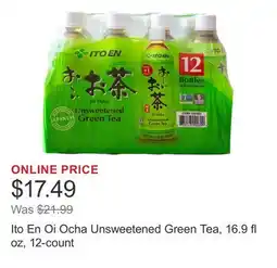 Costco Ito En Oi Ocha Unsweetened Green Tea, 16.9 fl oz, 12-count offer