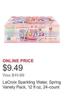 Costco LaCroix Sparkling Water, Spring Variety Pack, 12 fl oz, 24-count offer