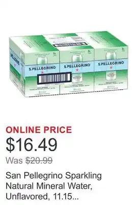 Costco San Pellegrino Sparkling Natural Mineral Water, Unflavored, 11.15 fl oz, 24-count offer