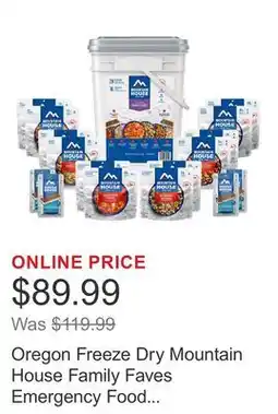 Costco Oregon Freeze Dry Mountain House Family Faves Emergency Food Bucket, 16 Pouches (28 Total Servings) offer
