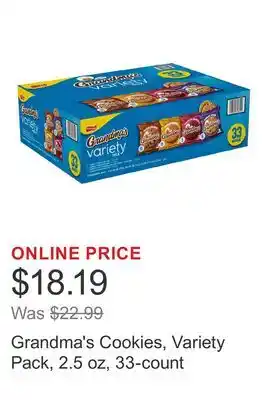 Costco Grandma's Cookies, Variety Pack, 2.5 oz, 33-count offer