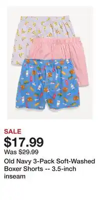 Old Navy Old Navy 3-Pack Soft-Washed Boxer Shorts -- 3.5-inch inseam offer