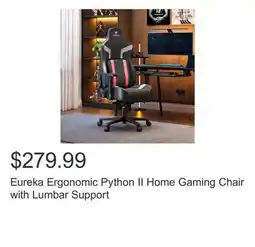 Costco Eureka Ergonomic Python II Home Gaming Chair with Lumbar Support offer
