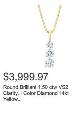 Costco Round Brilliant 1.50 ctw VS2 Clarity, I Color Diamond 14kt Yellow Gold Three Stone Pendant offer