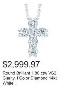 Costco Round Brilliant 1.80 ctw VS2 Clarity, I Color Diamond 14kt White Gold Cross Pendant offer