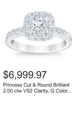 Costco Princess Cut & Round Brilliant 2.00 ctw VS2 Clarity, G Color Diamond Platinum Halo Ring offer
