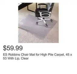 Costco ES Robbins Chair Mat for High Pile Carpet, 45 x 53 With Lip, Clear offer