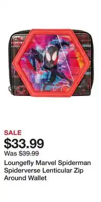 Game Stop Loungefly Marvel Spiderman Spiderverse Lenticular Zip Around Wallet offer