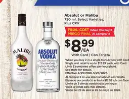 Ralphs Absolut or Malibu offer