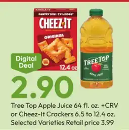 Stater Bros Tree Top Apple Juice 64 fl. oz. +CRV or Cheez-It Crackers 6.5 to 12.4 oz offer