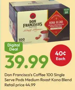 Stater Bros Don Francisco's Coffee 100 Single Serve Pods Medium Roast Kona Blend offer