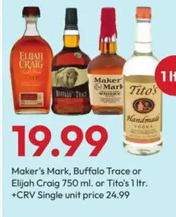 Stater Bros Maker's Mark, Buffalo Trace or Elijah Craig 750 ml. or Tito's 1 ltr offer