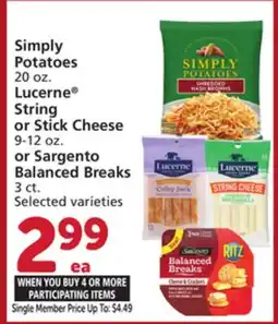 Albertsons Simply Potatoes 20 oz. Lucerne String or Stick Cheese 9-12 oz. or Sargento Balanced Breaks 3 ct offer