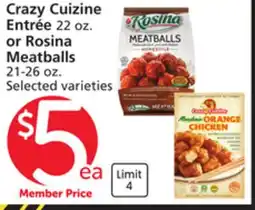 Albertsons Crazy Cuizine Entrée 22 oz. or Rosina Meatballs 21-26 oz offer
