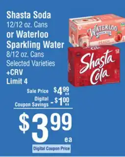 Smart & Final Shasta Soda or Waterloo Sparkling Water offer