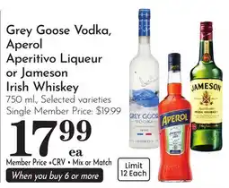 Pavilions Grey Goose Vodka, Aperol Aperitivo Liqueur or Jameson Irish Whiskey offer