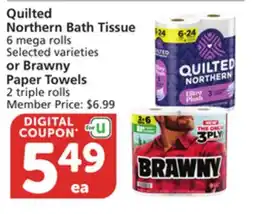 Vons Quilted Northern Bath Tissue 6 mega rolls Selected varieties or Brawny Paper Towels 2 triple rolls offer