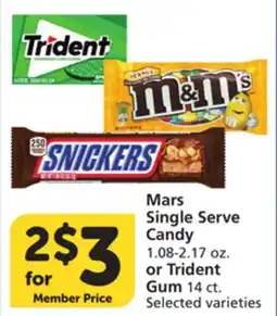 Vons Mars Single Serve Candy 1.08-2.17 oz. or Trident Gum 14 ct offer