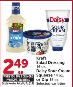 Vons Kraft Salad Dressing 16 oz. Daisy Sour Cream Squeeze 14 oz. or Dip 16 oz offer