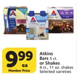 Vons Atkins Bars 5 ct. or Shakes 4 ct., 11 oz offer