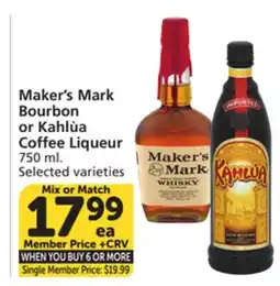 Vons Maker's Mark Bourbon or Kahlúa Coffee Liqueur offer