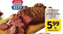 Vons Tri-Tip Roast Untrimmed or Petite Sirloin Steak Boneless offer