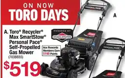 Ace Hardware Toro Recycler Max SmartStow Personal Pace Self-Propelled Gas Mower offer