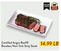 Fresh Thyme Certified Angus Beef Boneless New York Strip Steak offer