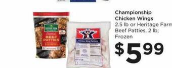 Foods Co Championship Chicken Wings Or Heritage Farm Beef Patties offer