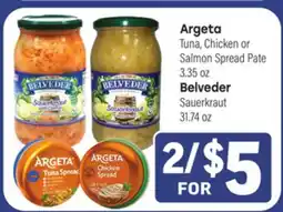 Tony’s Fresh Market Argeta Tuna, Chicken or Salmon Spread Pate,3.35 oz Belveder Sauerkraut 31.74 oz offer
